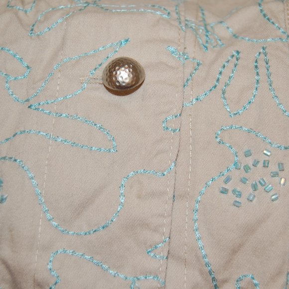 Brandon Thomas Women's Beige W/ Blue Seed Bead Embroidery Jacket Size Medium - Picture 11 of 13